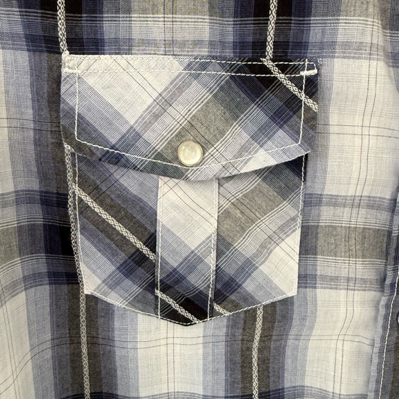 Coastal Shirt Mens Large Blue Black Plaid‎ Western Snap Button Chest Pockets - Picture 4 of 4